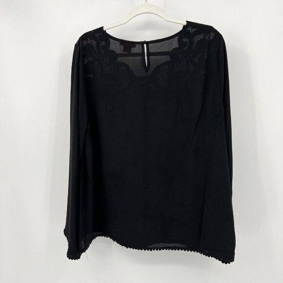 Sunny‎ Leigh Blouse XL Black Floral Embroidered Semi Sheer Boho Top Extra Large - Picture 7 of 11